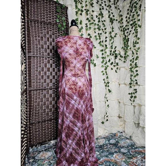 Free People Intimately Sheer Lace Pink and Burgundy Plaid Long Dress *RARE* - Picture 2 of 3